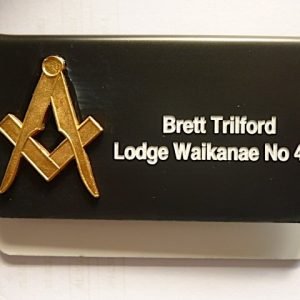 Craft Name badge - embossed with metal emblem, foldover type